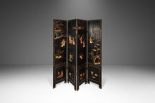 Load image into Gallery viewer, Antique Chinese Black Lacquered Four Panel Folding Screen Room Divider w/ Carved Hardstone, China, c. 1950s-ABT Modern
