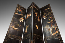 Load image into Gallery viewer, Antique Chinese Black Lacquered Four Panel Folding Screen Room Divider w/ Carved Hardstone, China, c. 1950s-ABT Modern
