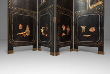 Load image into Gallery viewer, Antique Chinese Black Lacquered Four Panel Folding Screen Room Divider w/ Carved Hardstone, China, c. 1950s-ABT Modern
