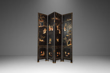 Load image into Gallery viewer, Antique Chinese Black Lacquered Four Panel Folding Screen Room Divider w/ Carved Hardstone, China, c. 1950s-ABT Modern
