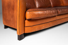 Load image into Gallery viewer, Art Deco Mid-Century Modern Three-Seater Sofa with Sculptural Arms in Patinaed Leather, USA, c. 1970s-ABT Modern
