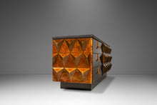 Load image into Gallery viewer, Brutalist Sculptural Diamond Faced Credenza / Sideboard With Leather Top, Italy, c. 1970s-ABT Modern
