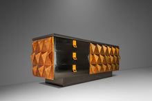 Load image into Gallery viewer, Brutalist Sculptural Diamond Faced Credenza / Sideboard With Leather Top, Italy, c. 1970s-ABT Modern
