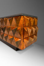 Load image into Gallery viewer, Brutalist Sculptural Diamond Faced Credenza / Sideboard With Leather Top, Italy, c. 1970s-ABT Modern
