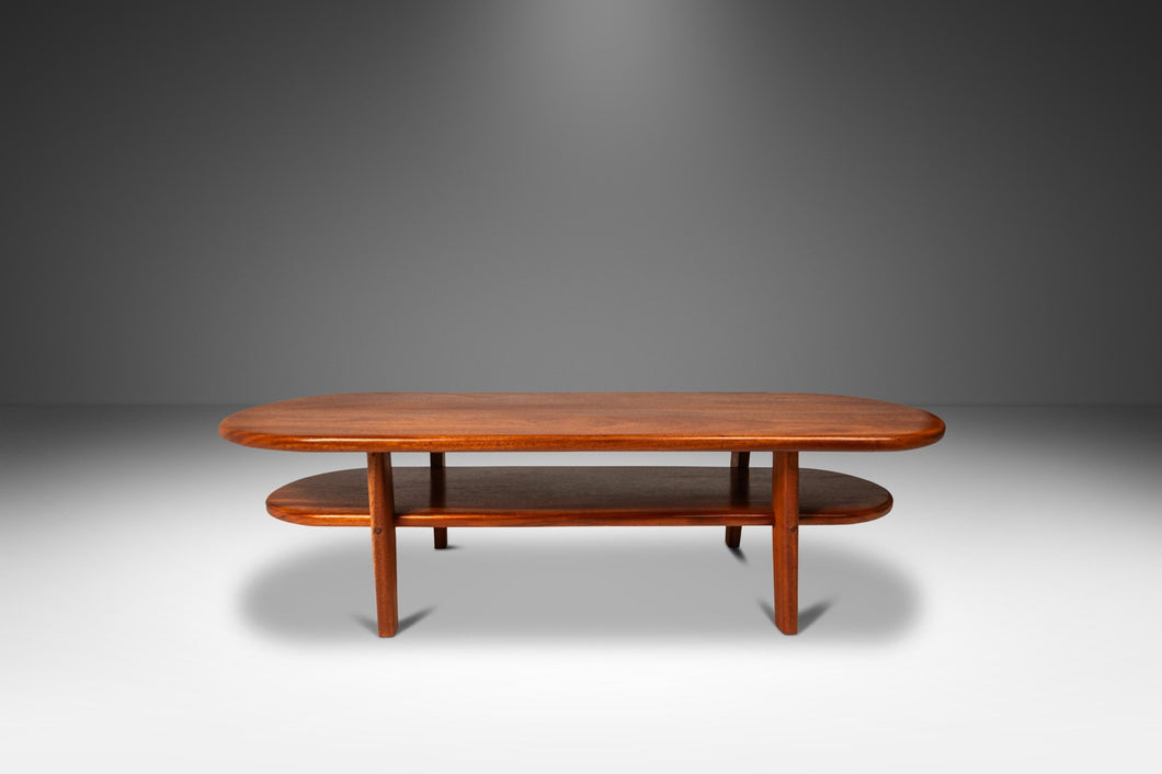 Custom Made Art Deco Mid-Century Modern Two-Tier Coffee Table in Solid Mahogany, USA, c. 1940s-ABT Modern