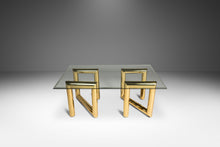 Load image into Gallery viewer, Set of Two (2) Tubular &quot;Z&quot; Table Baes in Brass Rectangular Glass Top Attributed to Karl Springer Coffee Table or Side Tables, USA, c. 1970s
