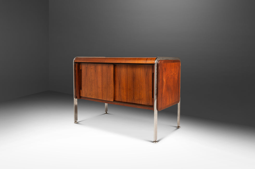 Mid-Century Modern Record Cabinet in Teak w/ Chrome Legs After Ste Marie & Laurent, Canada, c. 1970's