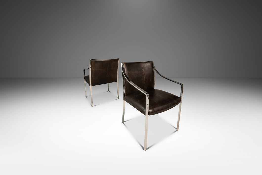 Set of Two (2) Mid-Century Modern Office / Accent Chairs in Chrome & New Leather by Bert England for Stow Davis, USA, c. 1960s