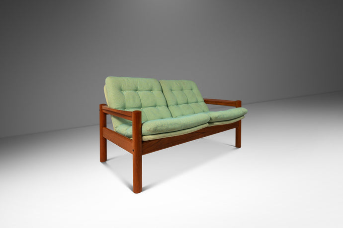 Danish Mid-Century Modern 2- Seater Loveseat in Solid Teak & Original Fabric by Domino Møbler, Denmark, c. 1970s-ABT Modern