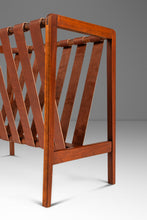 Load image into Gallery viewer, Danish Mid-Century Modern Brutalist Magazine Rack in Solid Teak with Leather Straps, Denmark, c. 1960s-ABT Modern
