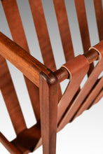 Load image into Gallery viewer, Danish Mid-Century Modern Brutalist Magazine Rack in Solid Teak with Leather Straps, Denmark, c. 1960s-ABT Modern

