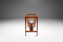 Load image into Gallery viewer, Danish Mid-Century Modern Brutalist Magazine Rack in Solid Teak with Leather Straps, Denmark, c. 1960s-ABT Modern
