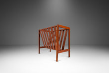 Load image into Gallery viewer, Danish Mid-Century Modern Brutalist Magazine Rack in Solid Teak with Leather Straps, Denmark, c. 1960s-ABT Modern
