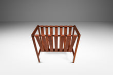 Load image into Gallery viewer, Danish Mid-Century Modern Brutalist Magazine Rack in Solid Teak with Leather Straps, Denmark, c. 1960s-ABT Modern
