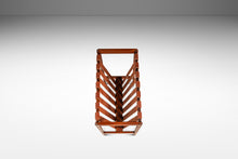 Load image into Gallery viewer, Danish Mid-Century Modern Brutalist Magazine Rack in Solid Teak with Leather Straps, Denmark, c. 1960s-ABT Modern
