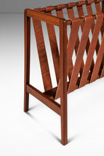 Load image into Gallery viewer, Danish Mid-Century Modern Brutalist Magazine Rack in Solid Teak with Leather Straps, Denmark, c. 1960s-ABT Modern
