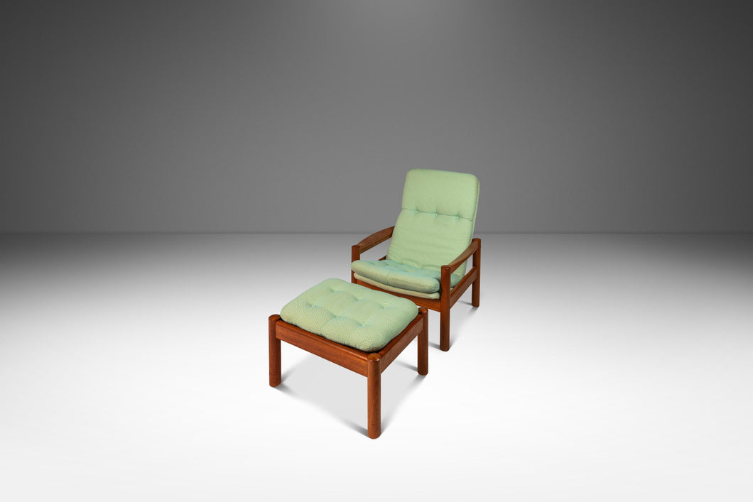 Danish Mid-Century Modern Lounge Chair w/ Matching Ottoman Set in Solid Teak by Domino Møbler, Denmark, c. 1970's-ABT Modern