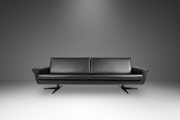 Danish Mid-Century Modern Low Profile Four-Seat Sofa in Vinyl Attributed to H.W. Klein for Bramin, Denmark, c. 1960s-ABT Modern