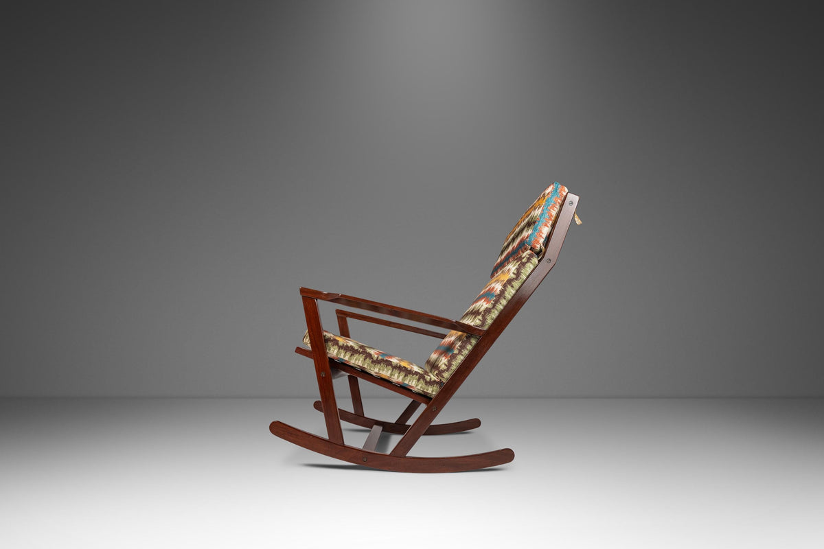 Danish Mid-Century Modern Sculptural Rocking Chair in Mahogany & New B