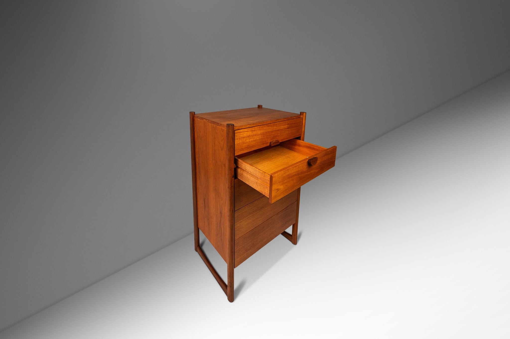 slim modern dresser Danish Mid-Century Modern Tall Boy Slim Sled-Based 5-Drawer Dresser in