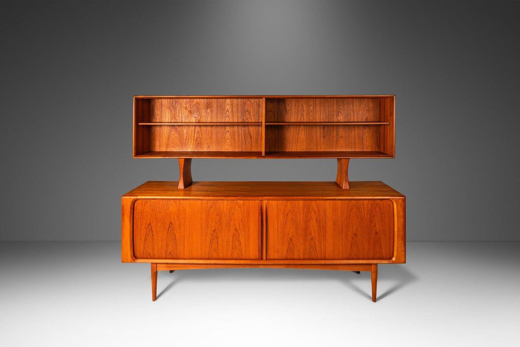 Danish Modern Double Decker Tambour Door Credenza w/ Display Topper in Teak by Bernhard Pedersen, Denmark, c. 1960's-ABT Modern