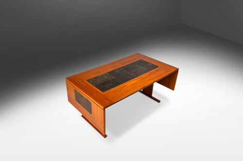 Danish Modern Dropleaf Dining Table in Teak w/ Tile Inlay by Poul H. Poulsen for Gangsø Møbler, Denmark, c. 1970's-ABT Modern