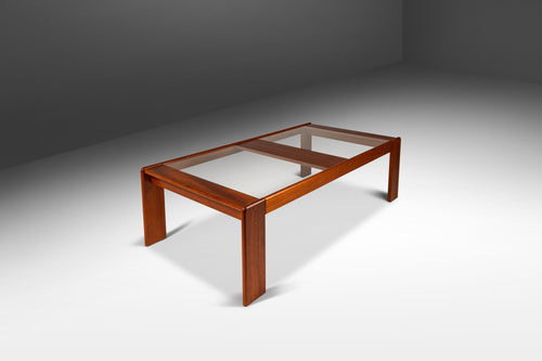 Danish Modern Low Profile Coffee Table in Teak w/ Glass Top by Skrillinge Mobelfabrik, Denmark, c. 1970s-ABT Modern