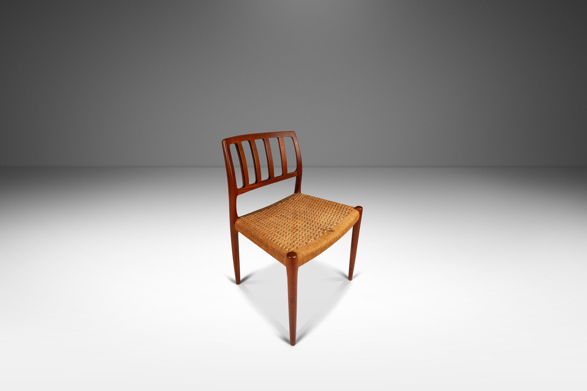 Danish Modern Model 83 Teak Dining Chair w/ Paper Cord Seat by Niels O