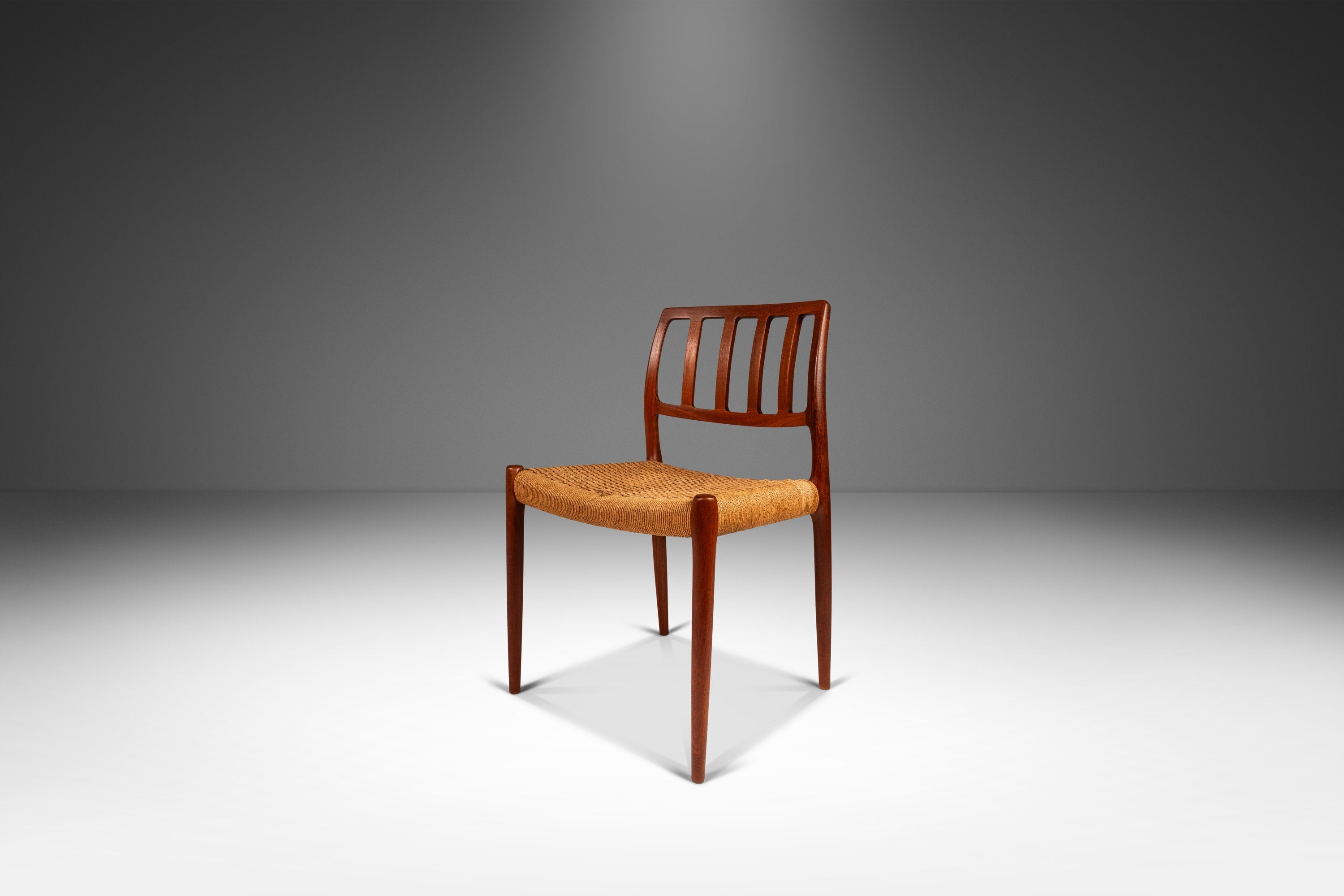Danish Modern Model 83 Teak Dining Chair w/ Paper Cord Seat by Niels O