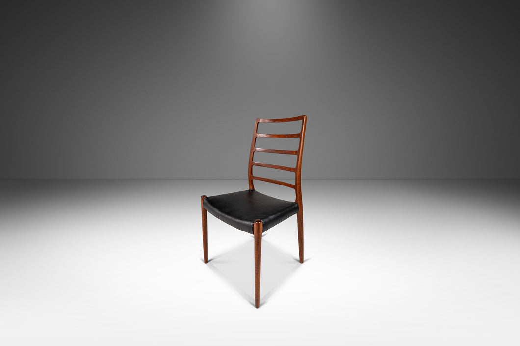 Danish Modern Møller Model No. 82 Ladderback Side Chair in Teak & Leather for J.L. Møllers Møbelfabrik, Denmark, c. 1960's-ABT Modern