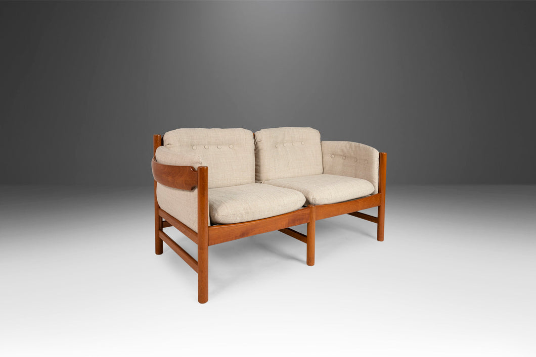 Danish Modern Sculptural Sofa / Loveseat in Teak & New Oatmeal Fabric by Jydsk Mobelvaerk, Denmark, 1960's-ABT Modern