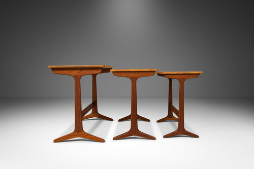Danish Modern Set of Three Nesting Tables in Teak by Kai Kristiansen for Vildbjerg Møbelfabrik, Denmark, c. 1960's-ABT Modern