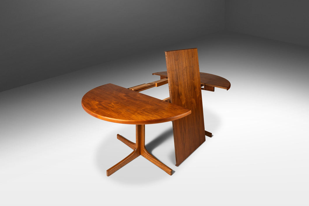 Danish Modern Trestle-Based Extension Dining Table in Teak w/ One Leaf by Glostrup Møbelfabrik, Denmark, c. 1970's-ABT Modern