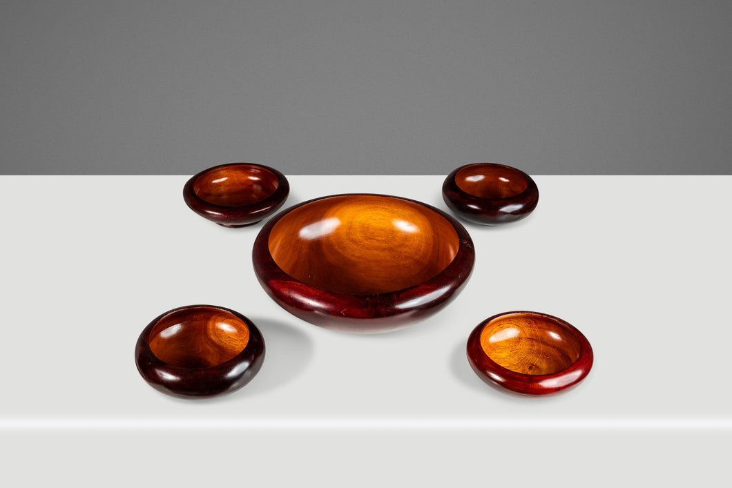 Danish Organic Modern Minimalist Hand-Turned Serving Bowls in Solid Cherry Wood, USA, c. 1960's-ABT Modern