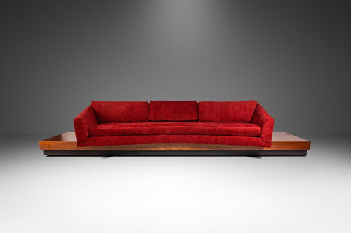 Expansive 12-Foot Mid-Century Modern Brutalist Platform Sofa in Walnut & Red Tweed by Adrian Pearsall for Craft Associates, USA, c. 1960's-ABT Modern