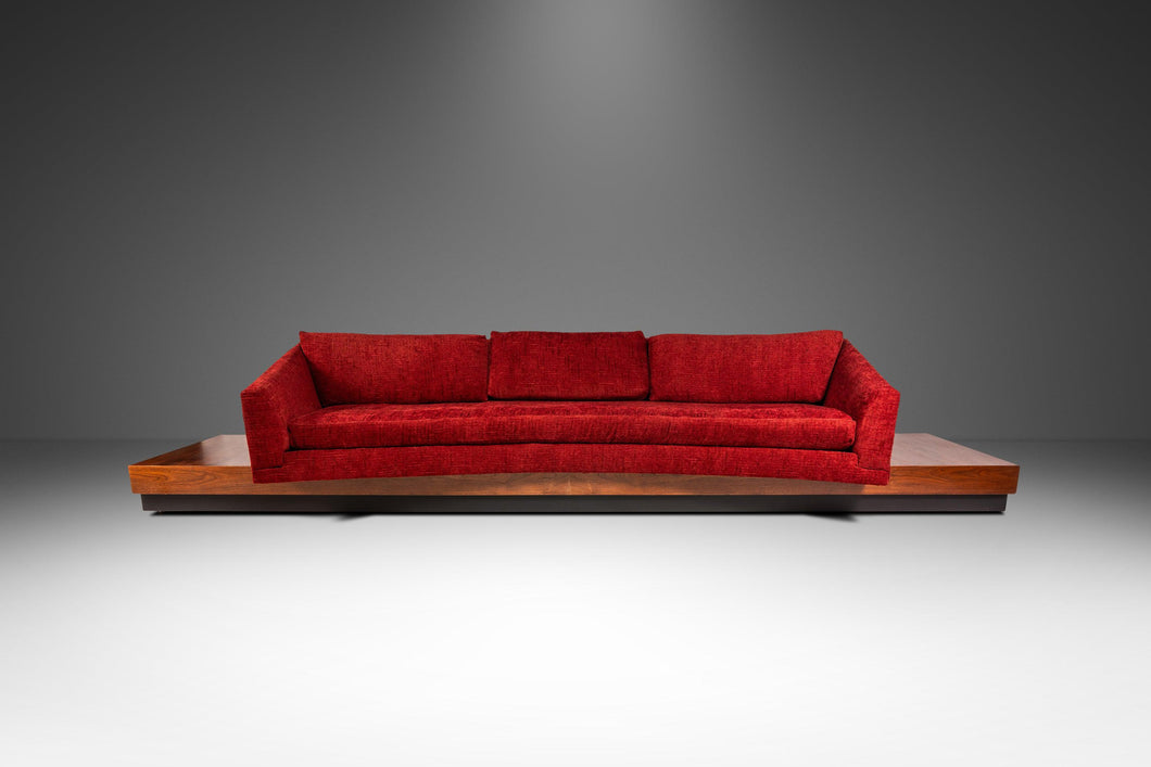 Expansive 12-Foot Mid-Century Modern Brutalist Platform Sofa in Walnut & Red Tweed by Adrian Pearsall for Craft Associates, USA, c. 1960's-ABT Modern