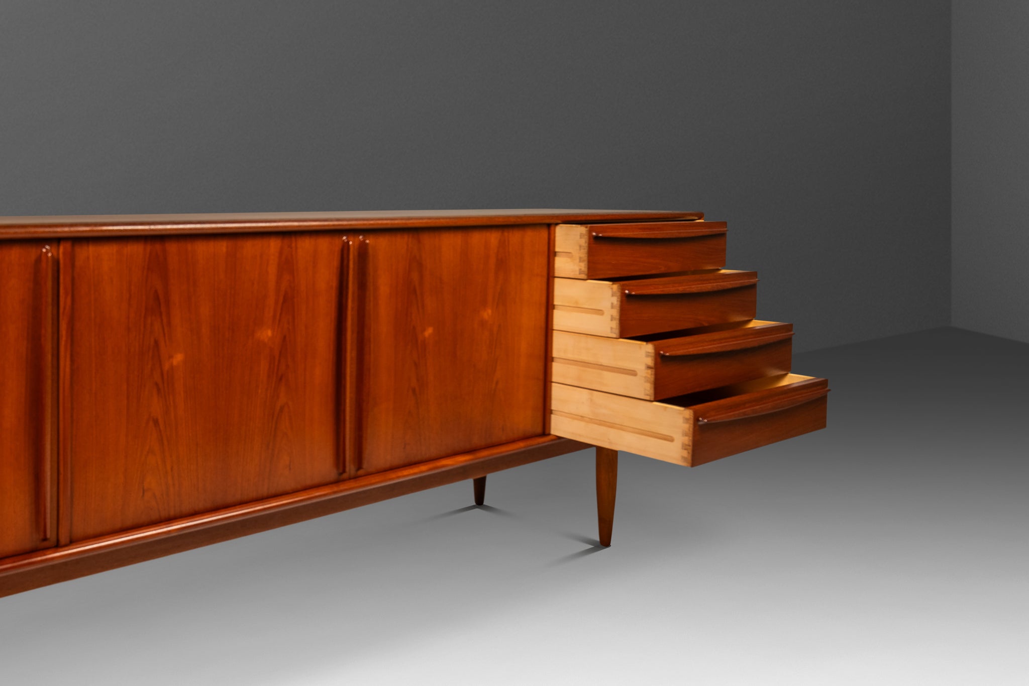 Expansive 8ft Danish Mid-Century Modern Credenza in Teak by Svend A. M, image size:2048x1365