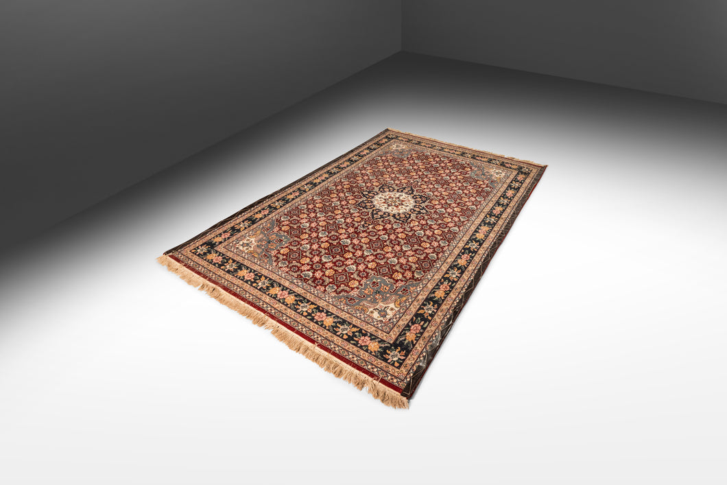 Expansive Authentic Vintage Handwoven Woolen Persian Kashan Rectangular Rug 9 Ft x 6 ft, c. 1950s-ABT Modern