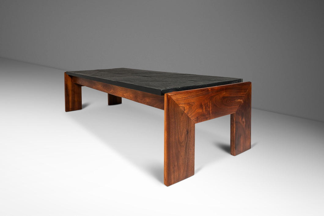 Heirloom Brutalist Mid-Century Modern Coffee Table in Solid Walnut & Slate by Adrian Pearsall for Craft Associates, USA, c. 1960's-ABT Modern