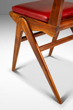 Load image into Gallery viewer, Italian Mid-Century Modern Angular Patinaed Accent Chair in Walnut &amp; Vinyl After Carlo de Carli, USA, c. 1960s-ABT Modern
