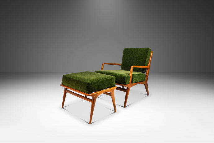 Italian Mid-Century Modern Lounge Chair & Ottoman in Walnut and Mohair by Carlo de Carli for M. Singer and Sons, Italy-USA, 1950s-ABT Modern