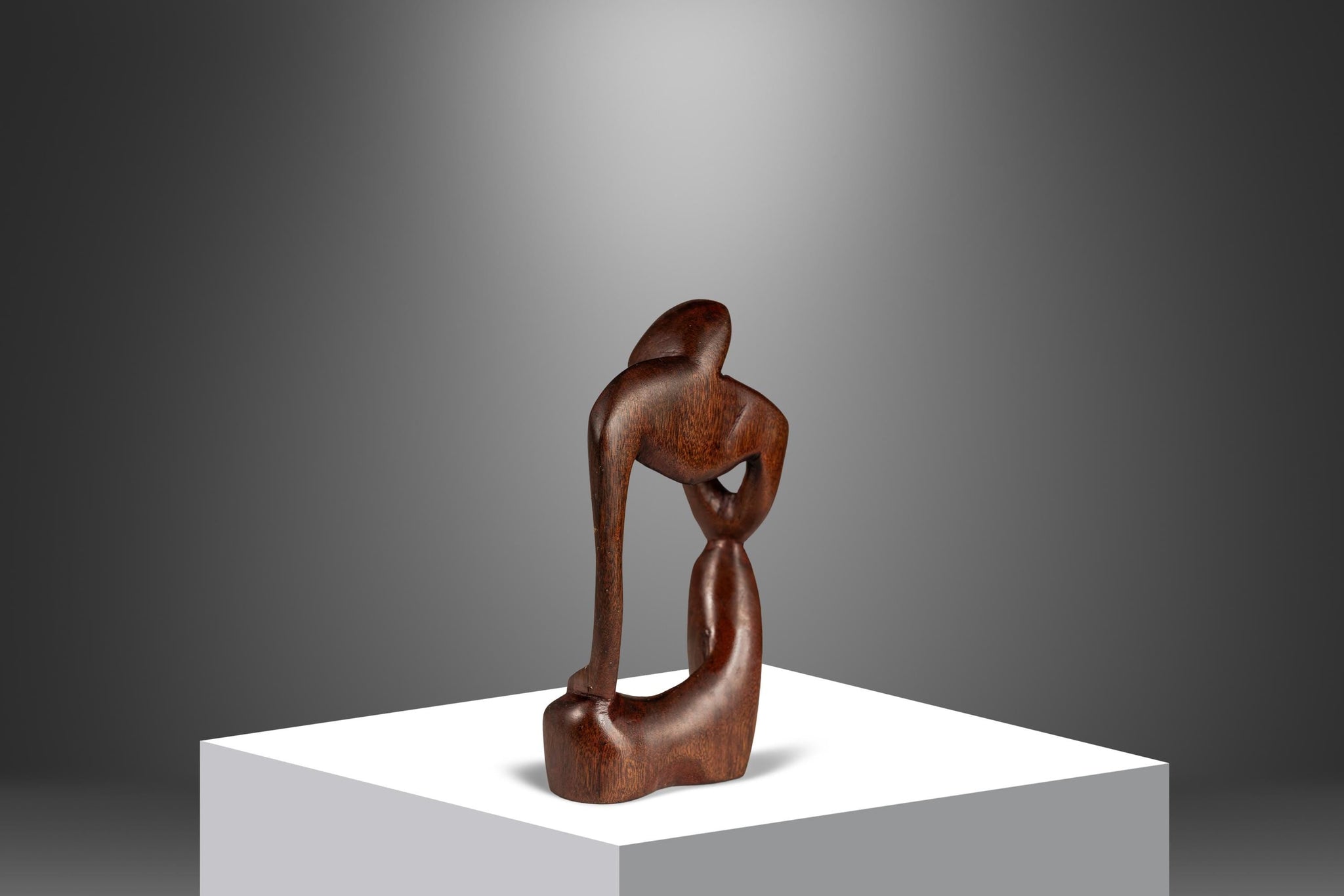 Mid-Century Abstract Modern Hand-Carved Sculpture in Solid Mahogany, U