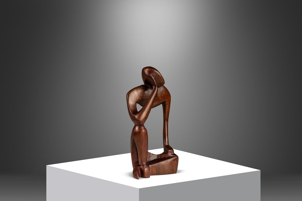 Mid-Century Abstract Modern Hand-Carved Sculpture in Solid Mahogany, USA, c. 1970s-ABT Modern