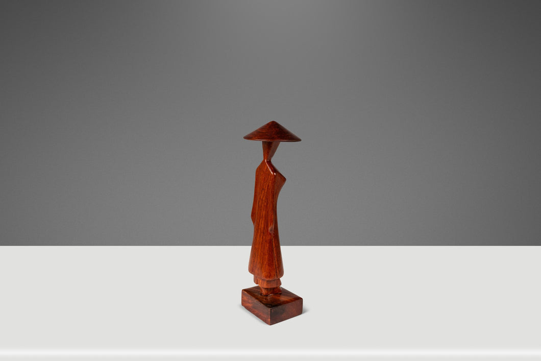 Mid-Century Danish Modern Asian Figurine Sculpture Hand-Carved from Solid Teak, Thailand, c. 1960s-ABT Modern