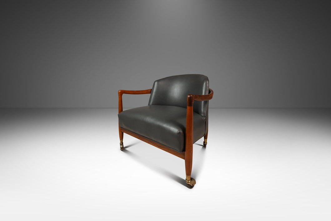 Mid-Century Danish Modern Lounge Tub Barrel Chair in Walnut & Original Vinyl After Finn Andersen, USA, c. 1960s-ABT Modern