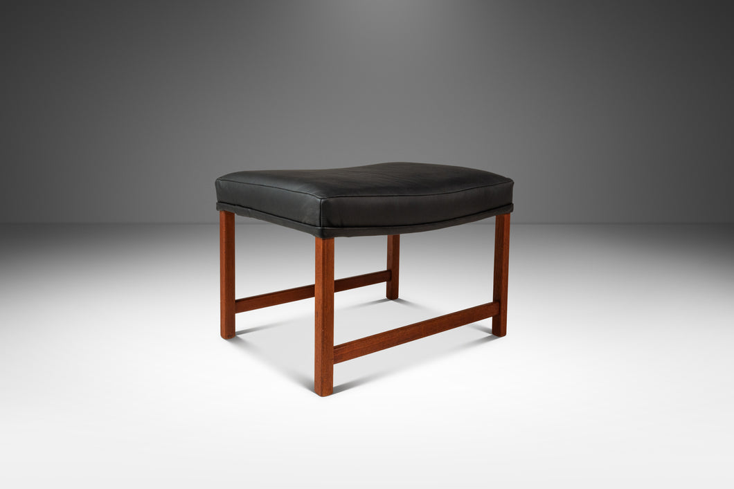 Mid-Century Danish Modern Rio Teak and Leather Ottoman / Footstool by Ole Wanscher for France & Søn, Denmark, c. 1960s-ABT Modern