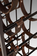 Load image into Gallery viewer, Mid-Century Modern 21 Bottle Wine Rack in Leather &amp; Wrought Iron w/ Butcher Block Top by Arthur Umanoff, USA, c. 1960s-ABT Modern

