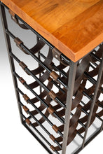 Load image into Gallery viewer, Mid-Century Modern 21 Bottle Wine Rack in Leather &amp; Wrought Iron w/ Butcher Block Top by Arthur Umanoff, USA, c. 1960s-ABT Modern
