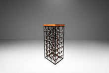 Load image into Gallery viewer, Mid-Century Modern 21 Bottle Wine Rack in Leather &amp; Wrought Iron w/ Butcher Block Top by Arthur Umanoff, USA, c. 1960s-ABT Modern
