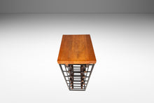 Load image into Gallery viewer, Mid-Century Modern 21 Bottle Wine Rack in Leather &amp; Wrought Iron w/ Butcher Block Top by Arthur Umanoff, USA, c. 1960s-ABT Modern
